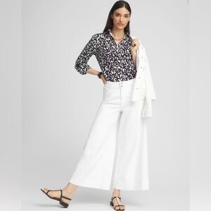 Chico’s Geometric 3/4Slv Black&White EASYCARE ButtonFront BLOUSE EXCELLENT COND.